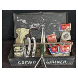 HEAVY METAL TOOL BOX W/ TOOLS, TOOL TRAY & SOME