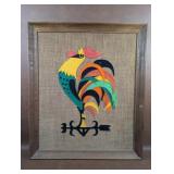 Mid-Century Folk Art Felt on Burlap Framed