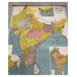 Large Vintage Pull Down Map of India 72ï¿½ï¿½ x 88ï¿½ï¿½