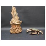 Old Man Carving in Resin & Copper Crab