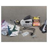 Power Stapler & Box of Hardware, Funnels +