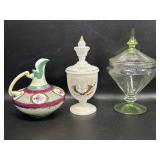 Hand Painted White Satin Glass Jar w/ Lid,