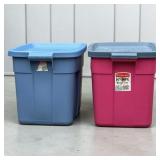 2 Rubbermaid Keepers 27 Gallon Rough Tote Storage