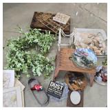 Lot of Decor w/ Art, Shells, & Stepstool