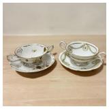 2 Footed Porcelain Handled Cream/ Soup Bowls