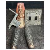 CAST IRON BOOKEND, CLOCK WEIGHTS, LIGHT-SWITCH