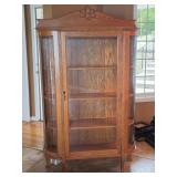 Antique Oak Bow Front Display Cabinet