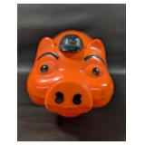 Vintage Orange/Black Blow Mold Hat Tipping Piggy