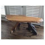 Artisan Slab Wood Sofa Table on Driftwood Base