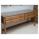 Custom Oak Glass-Top Display Cabinet w/ Drawers