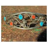 Vintage Navajo Sterling Silver Turquoise & Coral