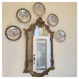 Mirror & 5 Chinese Decorative Plates