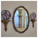 Mirror, Chinese Accent Plates, & Sconce Pair