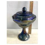 Carnival glass candy dish with lid