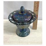 Carnival glass dish with lid