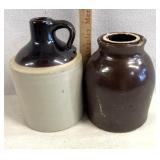 Stoneware jug, and jar with flaws