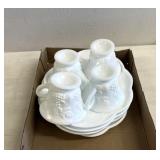 Vintage fruit themed snack plate, and cups/milk