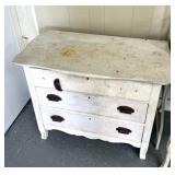 Primitive three drawer dresser, some marks