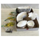 Milk glass w/ corn on the cob utensils