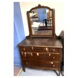 Vintage three drawer dresser with vanity mirror,