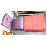 Ottoman and purple chair some stains