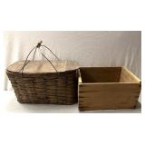 Vintage crate and picnic basket