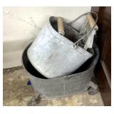 Galvanized, steel mop wringer and bucket