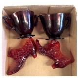 Red glassware/hobnail shoes