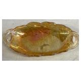Amber/carnival glass butter dish