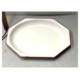 Vintage red and white enamelware service tray