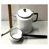 Vintage black and white enamelware