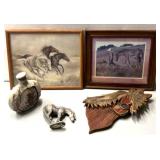 Horse and western themed print and figurines