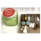 Vintage GREEN DEPRESSION GLASS RIBBED/salt, and