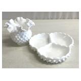Hobnail service tray and vase