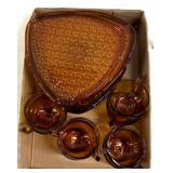 8 vintage tan, snack plates and cups