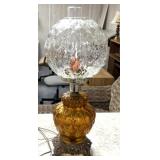 vintage amber glass hurricane double globe lamp