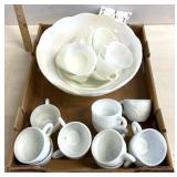 Milk, glass punch bowl set