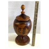 Hand carved wooden urn with lid