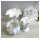 Vintage Fenton Silver Crest milk glass ruffled