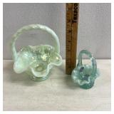 Fenton miniature glassware, green baskets