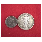 1944 walking liberty half dollar/1940 nickel
