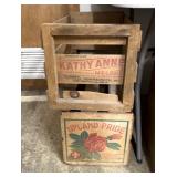Vintage wooden crates with advertising signage
