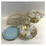 Glass service trays/bowls, gold accented