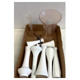 Pink depression, glass vases, white milk, glass