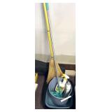 Broom/cleaners/swifter handle and????/Pale.