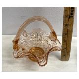 Pink with orange tint vintage glass basket