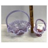 Purple Fenton glass baskets