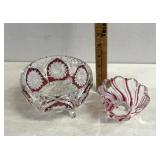 Cranberry cut crystal bowl/other bowl red swirls