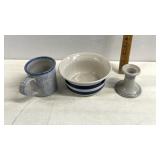 Roseville pottery bowl/Redwing candle