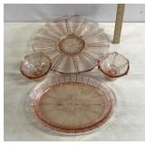 Pink glassware, service trays/other